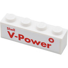 LEGO Weiß Backstein 1 x 4 mit 'Shell V-Power' Aufkleber (3010)