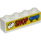 LEGO White Brick 1 x 4 with "Shop" Sticker (3010)