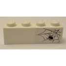 LEGO White Brick 1 x 4 with Spider and Web on Right Side Sticker (3010)
