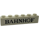 LEGO White Brick 1 x 6 with "BAHNHOF" Thin without Bottom Tubes, with Cross Supports
