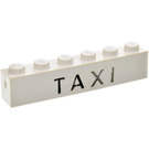 LEGO Weiß Backstein 1 x 6 mit Schwarz "TAXI" (3009)