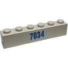 LEGO White Brick 1 x 6 with Blue '7034' Sticker (3009)