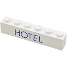 LEGO Weiß Backstein 1 x 6 mit Blau 'HOTEL' (3009)