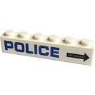 LEGO White Brick 1 x 6 with Blue 'POLICE' and Black Arrow with 'HOT SURFACE' - Left Side Sticker (3009)