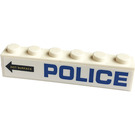LEGO White Brick 1 x 6 with Blue 'POLICE' and Black Arrow with 'HOT SURFACE' - Right Side Sticker (3009)