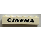 LEGO Bílá Kostka 1 x 6 s "CINEMA" bez spodních trubiček, s příčnými podpěrami