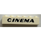 LEGO White Brick 1 x 6 with "CINEMA" without Bottom Tubes, with Cross Supports