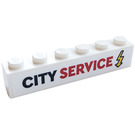 LEGO White Brick 1 x 6 with 'CITY SERVICE', Electricity Symbol Sticker (3009)