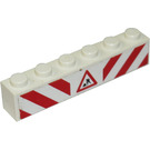 LEGO Weiß Backstein 1 x 6 mit Danger Streifen und Konstruktion Worker Aufkleber (3009)
