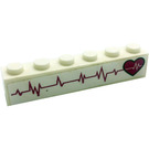 LEGO White Brick 1 x 6 with Heartbeat (Left) Sticker (3009)