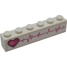 LEGO Weiß Backstein 1 x 6 mit Heartbeat Muster (Recht) Aufkleber (3009)
