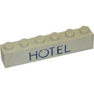 LEGO Wit Steen 1 x 6 met "HOTEL" zonder buizen aan de onderzijde, met Dwarssteunen
