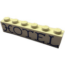 LEGO White Brick 1 x 6 with "Hotel" without Bottom Tubes, with Cross Supports