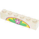 LEGO Wit Steen 1 x 6 met Bladeren en Geel Boog (3009)