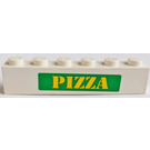 LEGO blanc Brique 1 x 6 avec 'PIZZA' Autocollant (3009)
