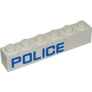 LEGO blanc Brique 1 x 6 avec Police (La gauche) Autocollant (3009)
