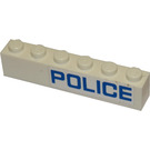 LEGO White Brick 1 x 6 with Police (Right) Sticker (3009)
