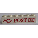 LEGO Wit Steen 1 x 6 met "POST" en logo met Envelope (3009)