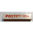 LEGO White Brick 1 x 6 with "POSTERIJEN" (red bold) without Bottom Tubes, with Cross Supports
