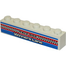 LEGO White Brick 1 x 6 with Race 555 Winner's Lane Sticker (3009)