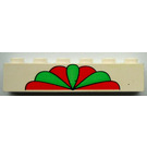 LEGO blanc Brique 1 x 6 avec rouge et Green Pétales (3009)