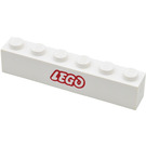 LEGO Weiß Backstein 1 x 6 mit rot 'LEGO' (Open 'O') Logo (3009)