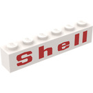 LEGO White Brick 1 x 6 with Red 'Shell' Wide Pattern with rounded 'e' (3009)