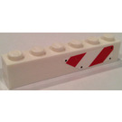 LEGO blanc Brique 1 x 6 avec rouge/blanc Hazard Striped Cut-Off Rectangle (La gauche Côté) Autocollant (3009)