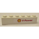 LEGO blanc Brique 1 x 6 avec 'Shell' logo, 'V-Power' Autocollant (3009)
