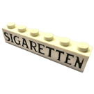 LEGO White Brick 1 x 6 with SIGARETTEN without Bottom Tubes, with Cross Supports