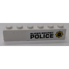 LEGO White Brick 1 x 6 with 'SUPER SECRET POLICE' (Right) Sticker (3009)