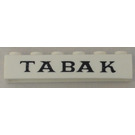 LEGO White Brick 1 x 6 with "TABAK" (Serif, Small) without Bottom Tubes, with Cross Supports