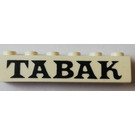 LEGO White Brick 1 x 6 with "TABAK" without Bottom Tubes, with Cross Supports