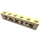 LEGO White Brick 1 x 6 with thin TAXI'S without Bottom Tubes, with Cross Supports