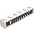 LEGO White Brick 1 x 6 with Town Car Grille Black (3009)