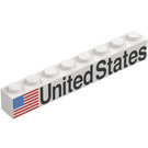 LEGO White Brick 1 x 8 with American Flag and United States (left) (3008 / 78244)