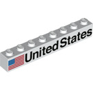 LEGO White Brick 1 x 8 with American Flag and United States (left) (3008 / 78244)