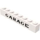 LEGO Vit Kloss 1 x 8 med Svart "GARAGE" (3008)