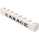 LEGO White Brick 1 x 8 with Black "GARAGE" (3008)