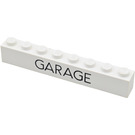 LEGO White Brick 1 x 8 with Black 'GARAGE' (Sans Serif) (3008)