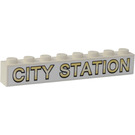 LEGO White Brick 1 x 8 with 'CITY STATION' Sticker (3008)