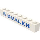 LEGO White Brick 1 x 8 with "DEALER" with VW Logo (3008)