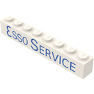LEGO Wit Steen 1 x 8 met 'ESSO SERVICE' zonder buizen aan de onderzijde, met Zijsteunen
