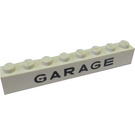 LEGO Weiß Stein 1 x 8 mit "GARAGE" ohne Unterrohre mit Querstütze