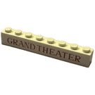 LEGO Bílá Kostka 1 x 8 s "GRAND THEATER" bez spodních trubiček s křížovou podporou