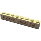 LEGO White Brick 1 x 8 with "GRAND THEATER" without Bottom Tubes with Cross Support
