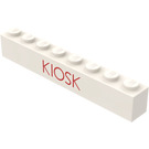 LEGO White Brick 1 x 8 with 'KIOSK' (3008)