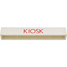 LEGO White Brick 1 x 8 with "KIOSK" (Thin close letters) without Bottom Tubes with Cross Support