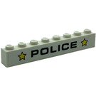 LEGO Weiß Backstein 1 x 8 mit 'Polizei' und Gelb Stars Aufkleber (3008)