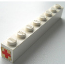 LEGO Weiß Backstein 1 x 8 mit rot Kreuz Aufkleber (3008)
